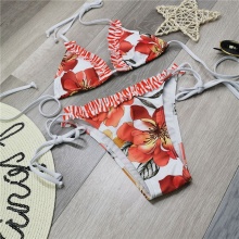Summer Flower Design Women's Swimwear Retro Sexy Hang Neck Type Bikini